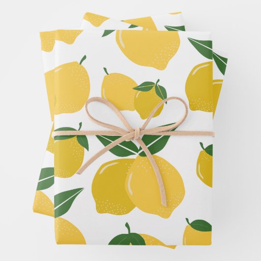 Feuille De Papier Cadeau Citron Motif Fruit Rétro Jaune Sur Blanc (En situation)