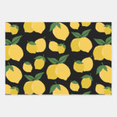 Feuille De Papier Cadeau Citron Motif Fruit Rétro Jaune sur Noir (Devant)