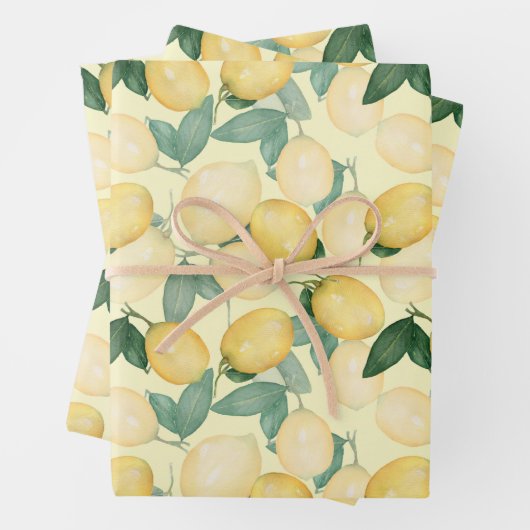 Feuille De Papier Cadeau Citrons à l'aquarelle (En situation)