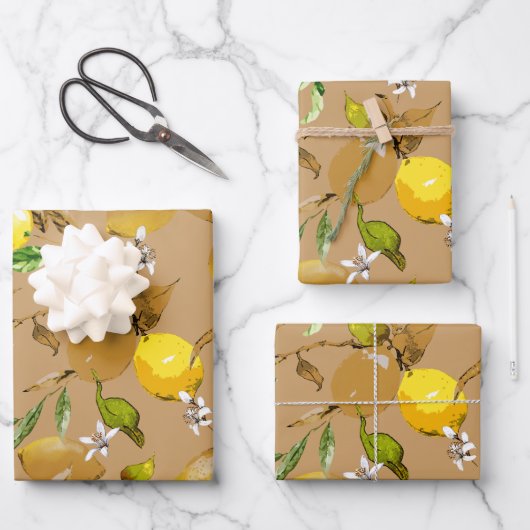 Feuille De Papier Cadeau citrons d'aquarelle 32 (Recto)