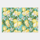Feuille De Papier Cadeau Citrons d'été et motifs de fleurs sur turquoise (Devant 2)