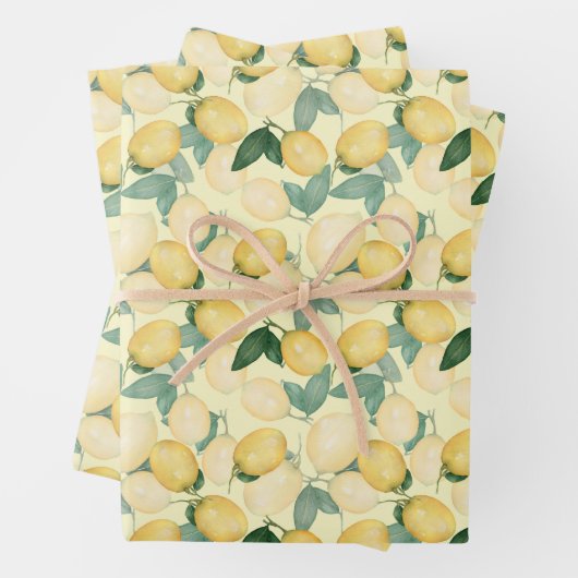 Feuille De Papier Cadeau Citrons élégants sur jaune (En situation)