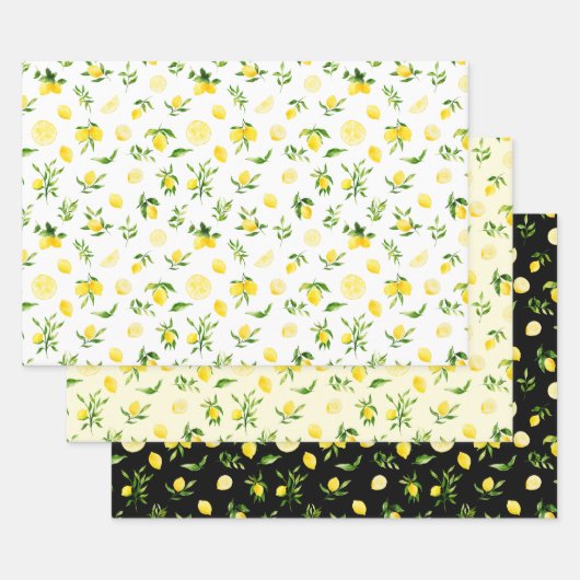 Feuille De Papier Cadeau Citrons et Motif de feuillage (Lot)