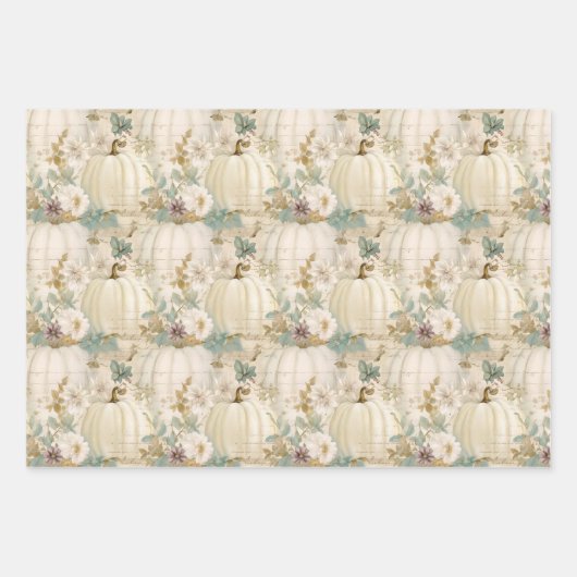 Feuille De Papier Cadeau Citrouille blanc Aqua Bleu Chute d'eau Flores (Devant 2)