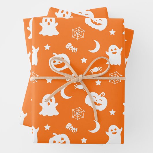 Feuille De Papier Cadeau Citrouille fantôme Spider Moon Orange Motif Hallow (En situation)