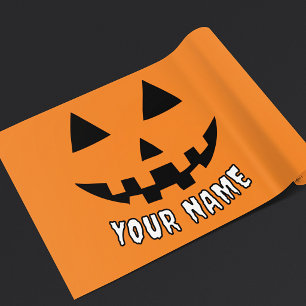 Feuille De Papier Cadeau Citrouille orange personnalisé Halloween Votre Nom