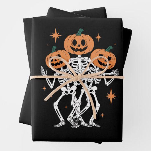 Feuille De Papier Cadeau Citrouille Skeleton Halloween Citrouille saison Éf (En situation)