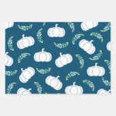 Feuille De Papier Cadeau Citrouilles blancs et lauriers verts (Devant 3)