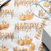 Feuille De Papier Cadeau Citrouilles d'aquarelle et Bon thanksgiving orange