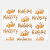 Feuille De Papier Cadeau Citrouilles d'aquarelle et Bon thanksgiving orange (Devant)