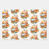 Feuille De Papier Cadeau Citrouilles d'automne avec Fleurs et Motif de feui (Devant)
