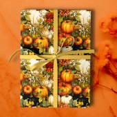 Feuille De Papier Cadeau Citrouilles d'automne et fleurs
