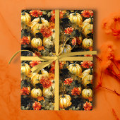 Feuille De Papier Cadeau Citrouilles d'automne et fleurs
