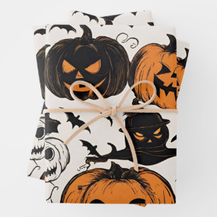 Feuille De Papier Cadeau Citrouilles d'Halloween et monstres