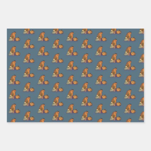 Feuille De Papier Cadeau Citrouilles heureux avec bougies (Devant 2)