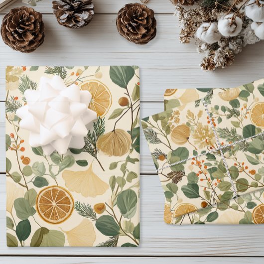 Feuille De Papier Cadeau Citrus Botanique Noël