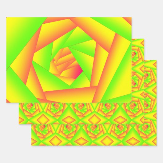 Feuille De Papier Cadeau Citrus vert orange jaune ombre abstrait Conception (Lot)