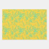 Feuille De Papier Cadeau Clair Neon Jaune & Bleu Fleur sauvage (Devant 3)