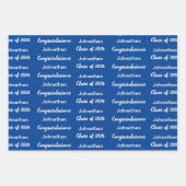 Feuille De Papier Cadeau Classe de 2025 Blue White Félicitations Grad Name (Devant 3)