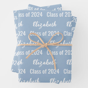 Feuille De Papier Cadeau Classe de 2025 Nom du diplômé Bébé Bleu et Blanc