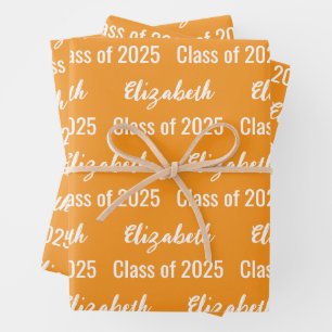 Feuille De Papier Cadeau Classe de 2025 Nom du diplômé Royal Orange and Whi