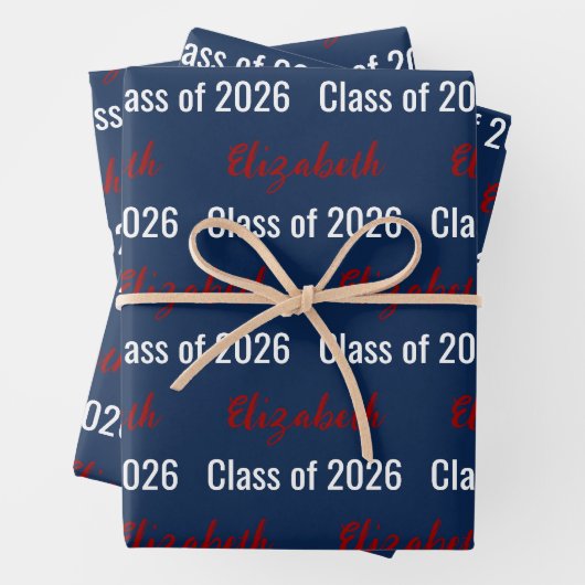 Feuille De Papier Cadeau Classe de 2025 Red White and Blue Graduate's Name (En situation)