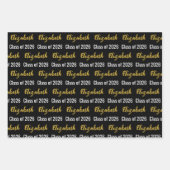 Feuille De Papier Cadeau Classe de 2026 et nom du diplômé Black White Gold (Devant)