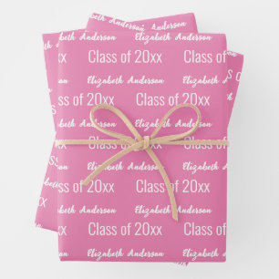 Feuille De Papier Cadeau Classe de 20xx Grads Nom complet rose et blanc