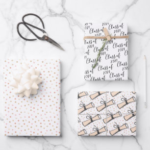 Feuille De Papier Cadeau Classe de finissants Rose et Or