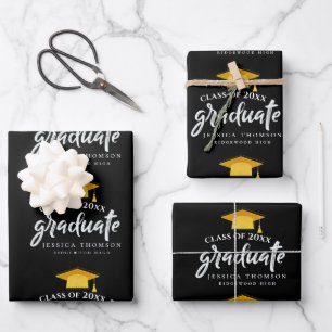 Feuille De Papier Cadeau Classe d'or noir de 2025 Félicitations Grad Party