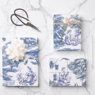 Feuille De Papier Cadeau Classé élégant Rustic Blue Country Toile