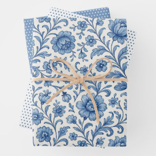Feuille De Papier Cadeau Classé Hollandais Delfts Blue Floral Art Motif