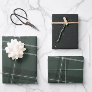 Feuille De Papier Cadeau Classic audacieux plaid et étoile chasseur vert