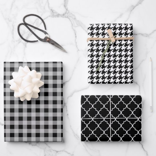 Feuille De Papier Cadeau Classic Black and White Evergreen Holiday Pattern (Recto)