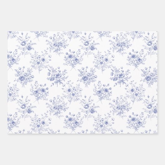 Feuille De Papier Cadeau Classic Blue Flowers Pattern French blue toile (Devant)