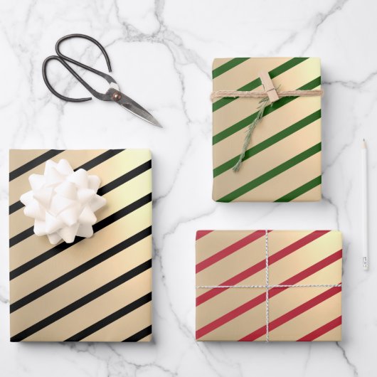 Feuille De Papier Cadeau Classic Elegant Christmas Gold Stripe (Recto)
