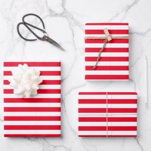 Feuille De Papier Cadeau Classic élégant moderne rouge et blanc rayé
