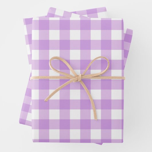 Feuille De Papier Cadeau Classic En vichy Vérifier Plaid Motif Lilac (En situation)
