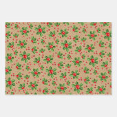 Feuille De Papier Cadeau Classic Holiday Green Holly Red Berries (Devant)