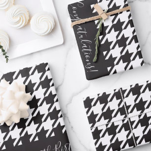 Feuille De Papier Cadeau Classic moderne noir et blanc Houndstooth