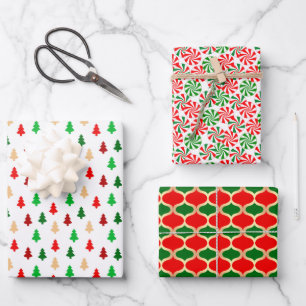 Feuille De Papier Cadeau Classic Red Green et Gold Motifs de vacances