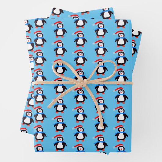 Feuille De Papier Cadeau Classic Winter Penguins (En situation)