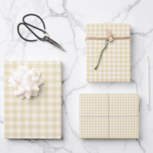 Feuille De Papier Cadeau Classique Gingham Début d'Automne | Blé Doré (Recto)