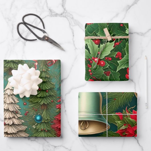 Feuille De Papier Cadeau Classique Noël Rétro Vintage (Recto)