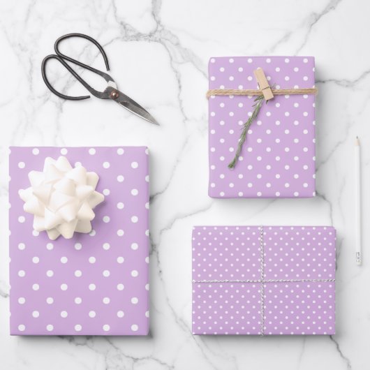 Feuille De Papier Cadeau Classique pois blancs - Douce lilas (Recto)