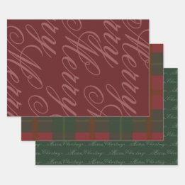 Feuille De Papier Cadeau Classique Rouge Vert Script Joyeux