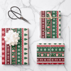 Feuille De Papier Cadeau Classiques rayures de pull de Noël laid