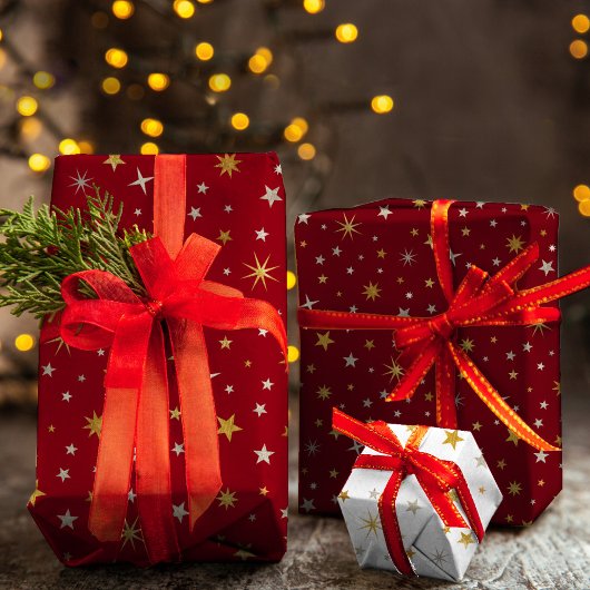 Feuille De Papier Cadeau Classy Chic Elegant Or Argent Rouge Star de Noël