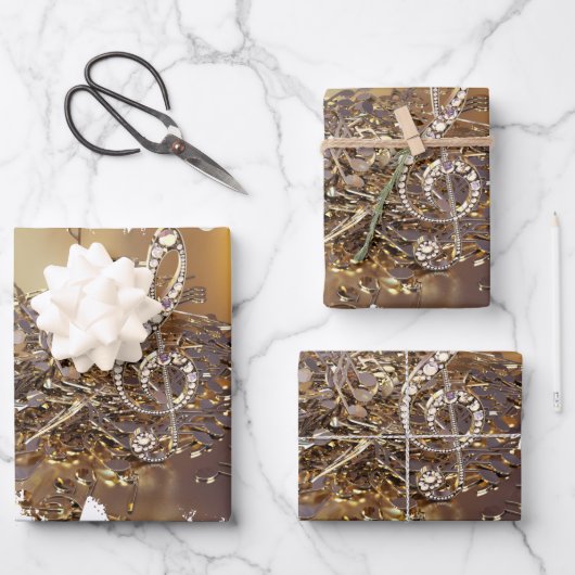 Feuille De Papier Cadeau Clé musicale et notes de chute (Recto)