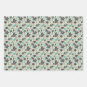 Feuille De Papier Cadeau Clématite Aquarelle Gris Sarcelle Floral (Devant 2)
